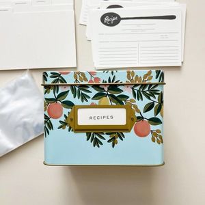 Rifle Paper Co. Mint Green Citrus Floral Recipe TIn with Recipe Card